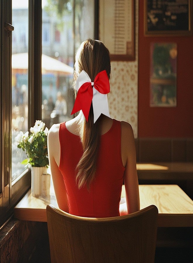 ZESION Large Red and White Hair Bows, 4-Pack Grosgrain Ribbon Cheer Bows, Classic Style Hair Accessories - Image 3
